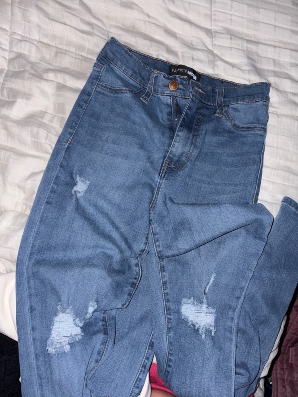 Fashion Nova Light Blue Ripped Skinny Jeans